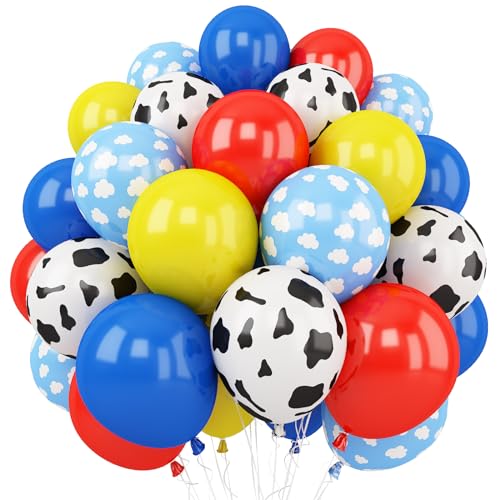 Bauernhof Geburtstag Luftballons, 12 Zoll ot Gelb und Blau Helium Ballons mit Kuh und Wolke Drucken Ballons für Kinder Geburtstag Karneval Bauernhof Tier Party Deko von Togvu