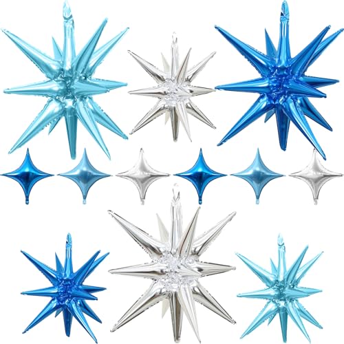Blaue silberne Sternballons Folie 12 Stück, einteilig, 27/55.9 cm Star Explosion Ballons, Großer Spike Mylar Kegel Ballon, Feuerwerk Form Ballon für Babyparty, Jahrestag, Ruhestand, Abschlussball von Togvu