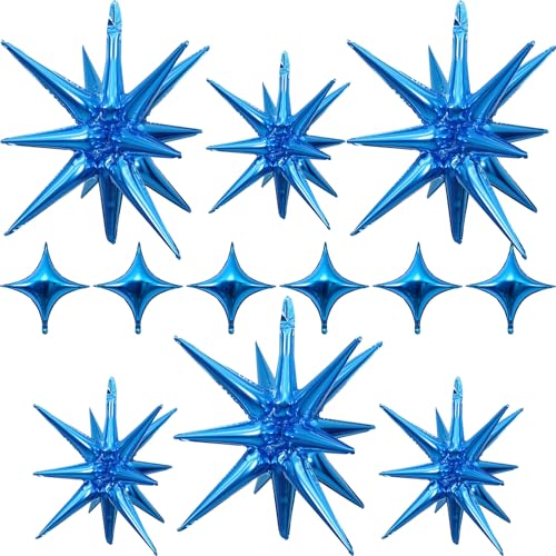 Blue Star Balloons Foil 12pcs, One Piecs, 27/22 In Star Explosion Balloons, Large Spike Mylar Cone Balloon, Fireworks Shape Balloon Party Decor for Birthday Father's Day Anniversary Gender Reveal von Togvu