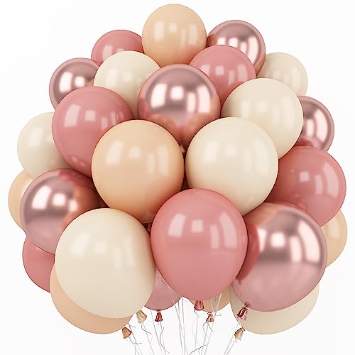 Blush Pink Luftballons, 60 Packungen 12 Zoll Retro Dusty Pink Ballon mit Metallic Rose Gold Ballon Weiß Sand Nude Ballon für Braut Baby Shower Mädchen Frauen Boho Geburtstag Hochzeit Dekorationen von Togvu
