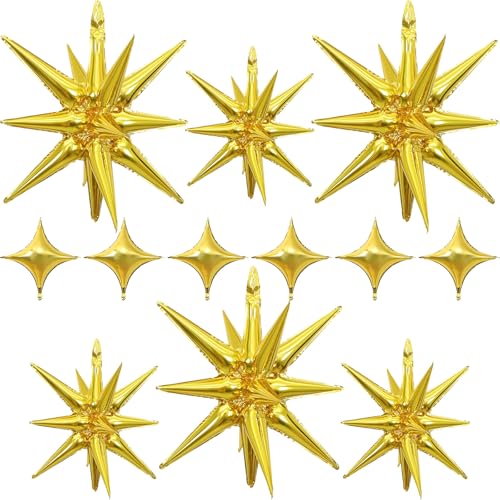 Goldene Sternballons, Folie, 12 Stück, 68,9 cm einteilig, 55,9 cm große Sternexplosionsballons, großer Spike-Mylar-Kegelballon, Feuerwerk-Form-Ballon, Party-Dekoration für Geburtstag, Abschlussfeier von Togvu