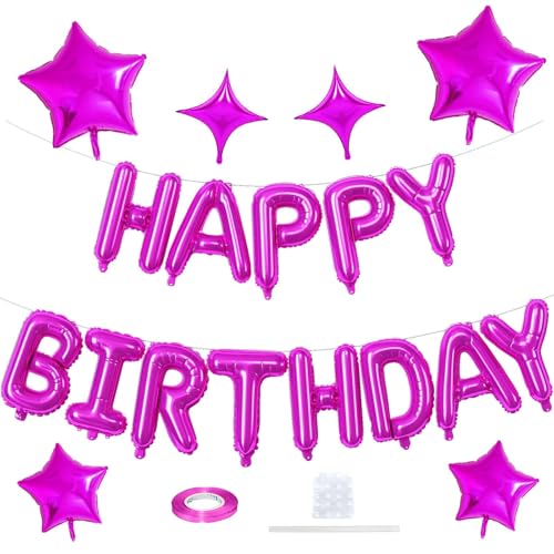 Happy Birthday Ballon Banner Hot Pink, 40,6 cm Mylar-Folie Buchstabenballons, Wiederverwendbare Geburtstagsdekorationen mit Rose Rot Hot Pink Star Folienballons, Aufblasbare Partyzubehör für Frauen Happy Birthday Ballon Banner Hot Pink, 40,6 cm Mylar-Folie Buchstabenballons, Wiederverwendbare Geburtstagsdekorationen mit Rose Rot Hot Pink Star Folienballons, Aufblasbare Partyzubehör für Frauen von Togvu