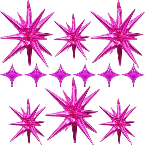 Hot Pink Star Balloons Foil 12pcs, One Piecs, 27/22 In Star Explosion Balloons, Large Spike Mylar Cone Balloon, Fireworks Shape Balloon for Birthday Engagement Valentine's Day Engagement Wedding von Togvu