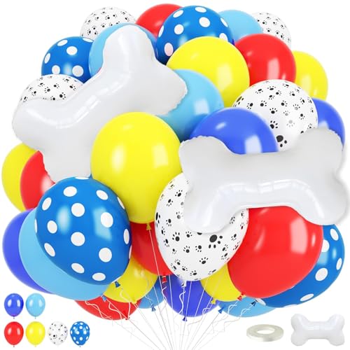 Hundeballons, rot-gelb-blaue Pfotenabdruck-Ballons mit 45,7 cm Knochen-Folienballon, Hundepfoten-Latex-Tierballon für Jungen, Kinder, Geburtstag, Cartoon-Thema, Welpen, Party-Dekorationen von Togvu