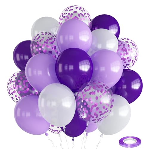 Lila Weiße Luftballons, Dunkellila Weiss Pastell Lila Latex Ballons mit Konfetti Luftballons, 30 Stück Lila Weiß Party Deko für Mädchen Frauen Hochzeit Babyparty Geburtstag Brautparty Dekoration von Togvu