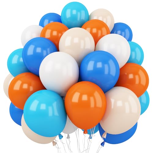 Luftballon Blau Orange, 12 Zoll Dunkelblau und Orange Latex Ballons mit Weiß Helium Ballons für Kinder Jungen Geburtstag Babyparty Abschluss Party Dekoration von Togvu