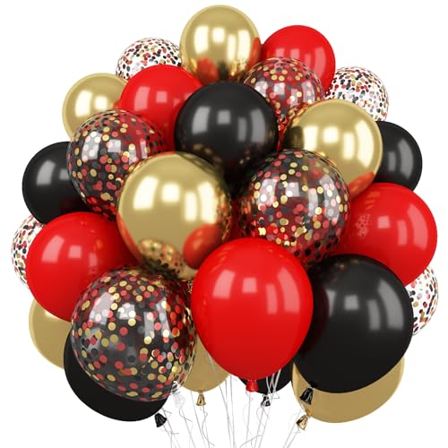 Luftballon Rot Schwarz Gold, 60 Stück 12 Zoll Rot Schwarz Metallic Gold Ballons mit Konfetti Ballon für Casino Thema Party Dekorationen Abschlussfeier Neujahr Party Geburtstag Dekorationen von Togvu