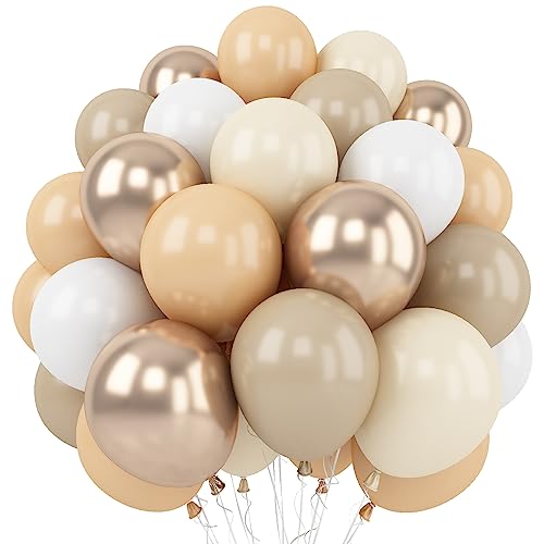 Luftballons Beige Aprikose, 60 Stück 12 Zoll Doppelschichten Nude Sand Weiß Metallic Dunkelgold Ballons für Mädchen Frauen Boho Geburtstag Baby Shower Hochzeit Safari Dschungel Party Deko von Togvu
