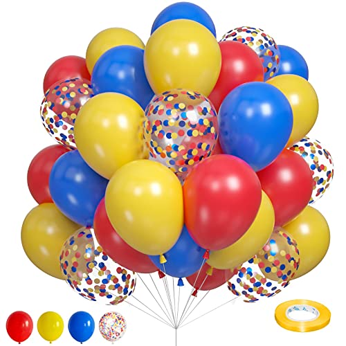 Luftballons Blau Gelb Rot, 55 Stück Matt gelb blau rot Helium ballon mit Konfetti Latexballons Karneval Luftballons für Kinder Jungen Mädchen Faschingdeko Geburtstag Babyparty Hochzeiten Dekorations von Togvu