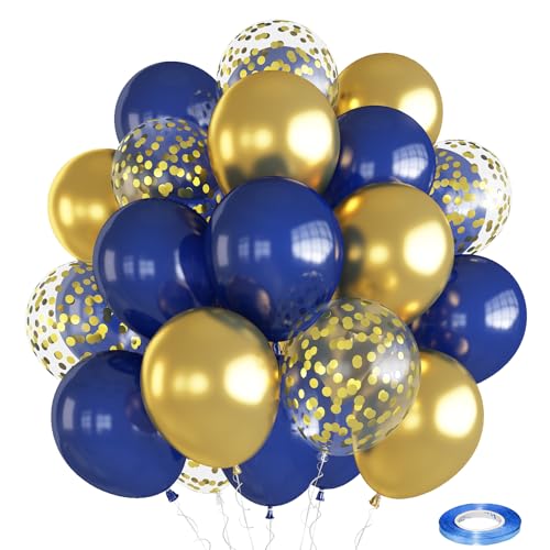Luftballons Blau Gold, 12 Zoll Marineblau Metallic Gold und Konfetti Latex Ballons, Blau Goldene Deko Party Luftballons für Jungen Männer Kinder Geburtstag Hochzeit Babyparty Party Dekorationen von Togvu