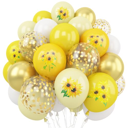Luftballons Gelbe Sonnenblume, 12 Zoll Sonnenblume Druck Ballons mit Hellgelb Metallic Gold Konfetti Luftballons für Kinder Babyparty Sonnenblume Biene Thema Geburtstag Party von Togvu