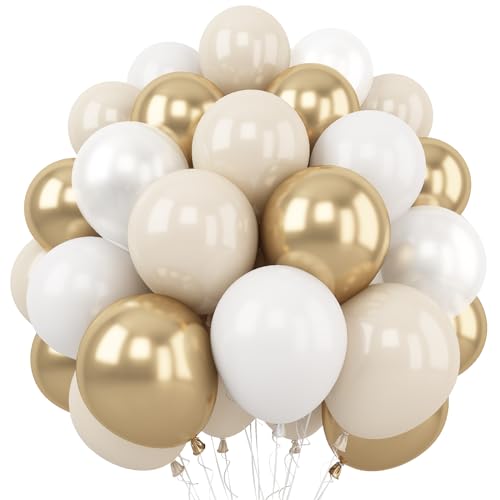 Luftballons Gold Weiß, 12 Zoll Metallic Gold Weiß Latex Luftballons Sand Weiß Gold Ballons Beige Creme Gold Ballons für Boho Geburtstag Hochzeit Babyparty Party Dekoration von Togvu