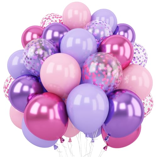 Luftballons Lila Rosa, 60 Stück 12 Zoll Metallic Lila Rose Ballons mit Hellrosa Lila Lavendel Konfetti Latex Luftballons für Mädchen Geburtstag Hochzeit Babyparty Prinzessin Party Dekoration von Togvu