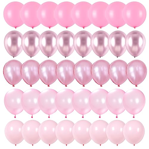 Luftballons Rosa, 60 Stück 12 Zoll Metallic Rosa Hellrosa Perlrosa Macaron Rosa Mattrosa Helium Ballons mit Bändern für Mädchen Babyparty Geburtstagdeko Hochzeit Party Dekoration von Togvu