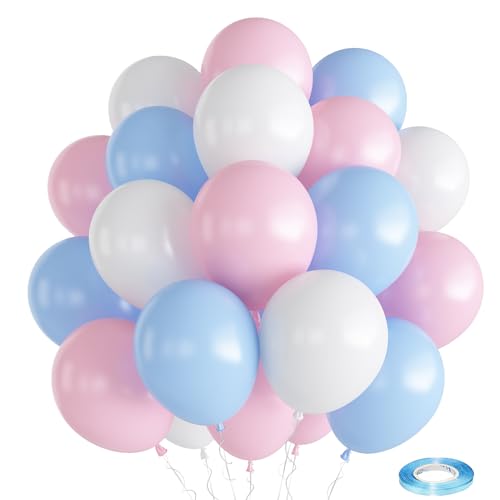 Luftballons Rosa Blau Weiß, 30 Stück Pastell Blau Rosa Weiß Latex Ballons, Rosa Blau Gender Reveal Luftballons Set für Jungen oder Mädchen Geschlecht Offenbaren Geburtstags Babyparty Party Dekoration von Togvu