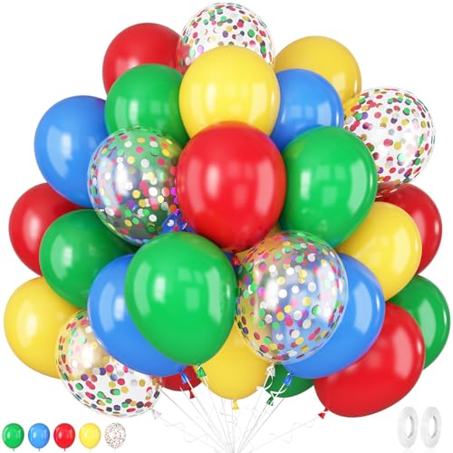 Luftballons Rot Blau Gelb, 12 Zoll Matt Blau Gelb Rot Luftballons mit Bunt Konfetti Ballons für Kinder Zirkus Thema Geburtstag Karneval Party Dekoration von Togvu