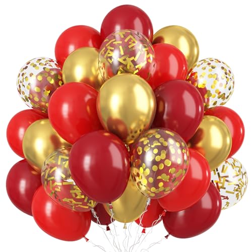 Luftballons Rot Gold, 60 Stück 12 Zoll Rot und Metallic Gold Ballon, 2 Farben Dunkelrot Matt Rote und Gold Konfetti Luftballons für Frau Geburtstags Deko Hochzeit Weihnachten Party Dekoration von Togvu