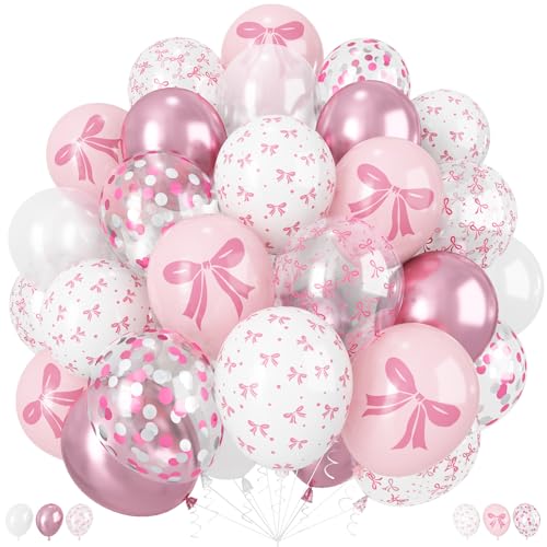 Luftballons mit rosa Schleifen, 60 Stück, 30,5 cm, hellrosa Perlweiß, Schleife, bedruckter Ballon, metallischer Konfetti-Ballon für Mädchen, Frauen, Prinzessin, Geburtstag, Babyparty Luftballons mit rosa Schleifen, 60 Stück, 30,5 cm, hellrosa Perlweiß, Schleife, bedruckter Ballon, metallischer Konfetti-Ballon für Mädchen, Frauen, Prinzessin, Geburtstag, Babyparty von Togvu