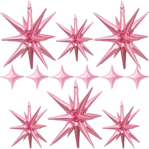 Pink Star Balloons Foil 12pcs, One Piecs, 27/22 In Star Explosion Balloons, Large Spike Mylar Cone Balloon, Fireworks Shape Balloon for Birthday Engagement Valentine's Day Bachelorette Wedding von Togvu