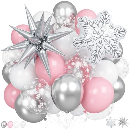 Rosa Winter Wonderland Luftballons, 18 Zoll Weiß Schneeflocke Ballon Metallic Silber Explosion Stern Folienballon für Weihnachten Prinzessin Eis Schnee Winter Urlaub Geburtstag Mädchen Babyparty Party Rosa Winter Wonderland Luftballons, 18 Zoll Weiß Schneeflocke Ballon Metallic Silber Explosion Stern Folienballon für Weihnachten Prinzessin Eis Schnee Winter Urlaub Geburtstag Mädchen Babyparty Party von Togvu