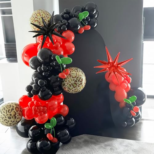 Rot-schwarze Luftballons, Girlandenbogen-Set, 133 Stück, grüne Kirsche, schwarz, rote Explosionsstern-Folienballons, 4D-Geparden-Druck, Mylar-Ballon für Beeren-Themen-Geburtstag, Babyparty Rot-schwarze Luftballons, Girlandenbogen-Set, 133 Stück, grüne Kirsche, schwarz, rote Explosionsstern-Folienballons, 4D-Geparden-Druck, Mylar-Ballon für Beeren-Themen-Geburtstag, Babyparty von Togvu