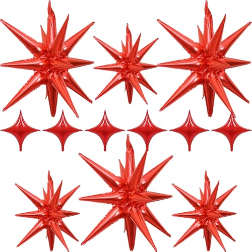 Rote Sternballons Folie 12 Stück, einteilig, 27/55.9 cm Star Explosion Ballons, Großer Spike Mylar Kegel Ballon, Feuerwerk Form Ballon Dekor für Geburtstag Verlobung Valentinstag Weihnachten Hochzeit von Togvu