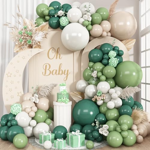 Salbeigrün Tan Luftballons Bogen Doppelt Gefüllt, Olive Dusty Green Brown Beige Neutral Ballon Girlande Kit, Weiß Sand Aprikose Latex Ballon für Baby Shower Geburtstag Dschungel Safari Party von Togvu