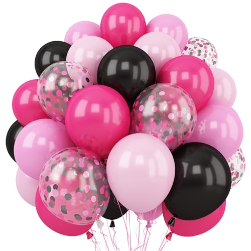 Schwarz Rosa Luftballons, 12 Zoll Dunkelrosa Hellrosa und Schwarz Latex Balloons mit Konfetti Luftballons für Mädchen Geburtstag Babyparty Hochzeit Jubiläum Party Dekoration von Togvu