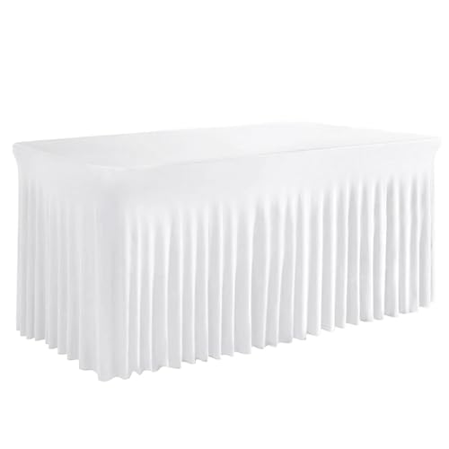 Weiße Tischröcke für rechteckige Tische, 1,8 m, Tischdecken für 1,8 m Tische, Spandex, waschbare Rüschen, elastische Tischdecke für Bankette, Hochzeiten, Restaurants, Partys (1 Stück) von Tohetsuzp