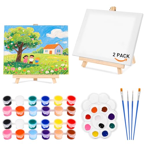 2 x 25,4 cm große Leinwände zum Malen, Mini-Malerei-Set mit 4 Pinseln und 2 Farbschalen und 2 x Acrylfarbe in 12 Farben, 2 Staffeleien, Trink- und Malset für Erwachsene und Kinderpartys 2 x 25,4 cm große Leinwände zum Malen, Mini-Malerei-Set mit 4 Pinseln und 2 Farbschalen und 2 x Acrylfarbe in 12 Farben, 2 Staffeleien, Trink- und Malset für Erwachsene und Kinderpartys von ToiULik