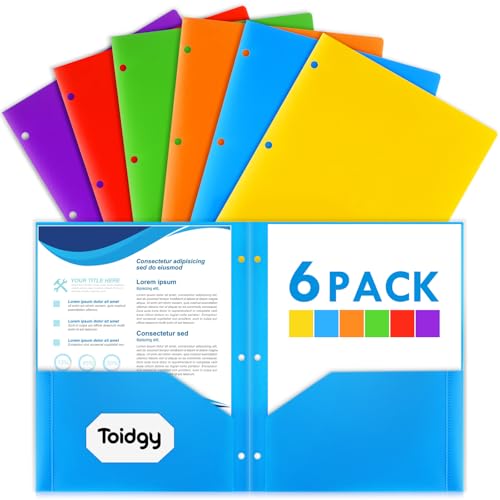 6 Stück 2 Taschenordner mit 3 Löchern, Kunststoffordner für 3-Ringordner, robuste Ordner, Großpackung für Briefpapier, verschiedene Farben, Ordner für Schule und Bürobedarf 6 Stück 2 Taschenordner mit 3 Löchern, Kunststoffordner für 3-Ringordner, robuste Ordner, Großpackung für Briefpapier, verschiedene Farben, Ordner für Schule und Bürobedarf von Toidgy