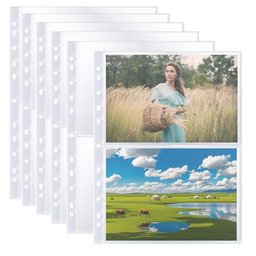 60 Pack A4 Fotohüllen mit 240 Taschen, Transparent Postkartenhüllen für A4 2/3/4 Ringbuch, Doppelseitiger Foto Seitenschutz mit 2 Fächern, Klarsichthüllen a4 für Familien, Hochzeits von Toionmm