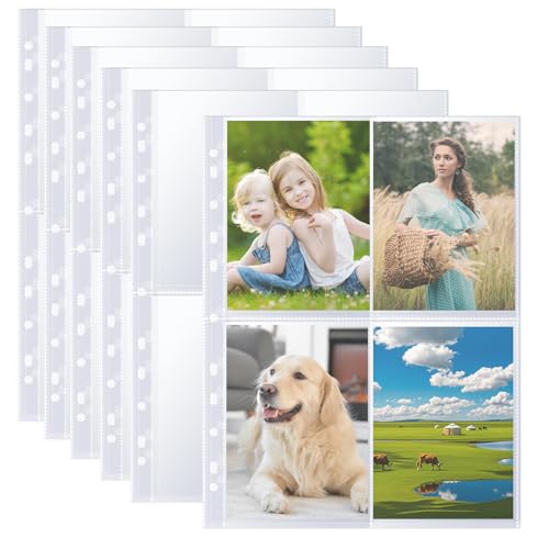 60 Pack A4 Fotohüllen mit 480 Taschen, Transparent Postkartenhüllen für A4 2/3/4 Ringbuch, Doppelseitiger Foto Seitenschutz mit 4 Fächern, Top Loading Fotoalbum Nachfüllseiten von Toionmm