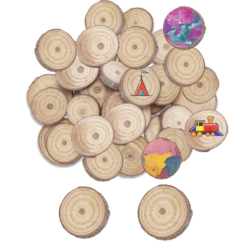 30 Stücke Holzscheiben Klein, 5-6cm Durchmesser Holz Log Scheiben, Runde Naturholz Baumscheiben Ohne Loch, Unvollendete Holzkreise für DIY Basteln Hochzeit Weihnachten Dekoration von Toionmm