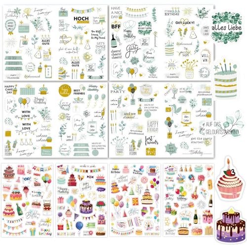 Sticker Geburtstag, 290+ Motive Selbstklebende Aufkleber Geburtstag, Happy Birthday Sticker, Geburtstag Gästebuch Sticker für Fotoalbum, DIY Karten, Scrapbook (Geburtstags-Grün) von Toionmm