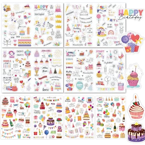 Sticker Geburtstag, 290+ Motive Selbstklebende Aufkleber Geburtstag, Happy Birthday Sticker, Geburtstag Gästebuch Sticker für Fotoalbum, DIY Karten, Scrapbook (Geburtstags-Rosa) von Toionmm