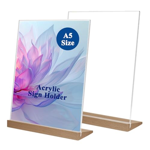 Toionmm 2 Stück Acryl Aufsteller A5, Tischaufsteller mit mit Holz Sockelboden, L Form Preisschilder Aufsteller, A5 Werbeaufsteller Acryl Schilderhalter für Hochzeit Restaurant Büro Cafe Acrylic Stand Toionmm 2 Stück Acryl Aufsteller A5, Tischaufsteller mit mit Holz Sockelboden, L Form Preisschilder Aufsteller, A5 Werbeaufsteller Acryl Schilderhalter für Hochzeit Restaurant Büro Cafe Acrylic Stand von Toionmm