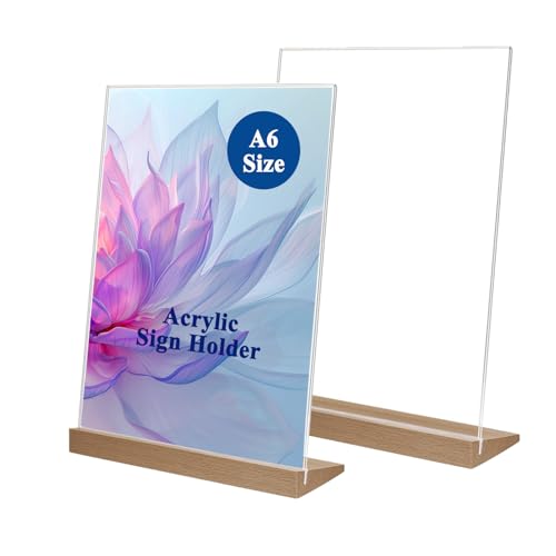 Toionmm 2 Stück Acryl Aufsteller A6, Tischaufsteller mit mit Holz Sockelboden, L Form Preisschilder Aufsteller, A6 Werbeaufsteller Acryl Schilderhalter für Hochzeit Restaurant Büro Cafe Acrylic Stand Toionmm 2 Stück Acryl Aufsteller A6, Tischaufsteller mit mit Holz Sockelboden, L Form Preisschilder Aufsteller, A6 Werbeaufsteller Acryl Schilderhalter für Hochzeit Restaurant Büro Cafe Acrylic Stand von Toionmm