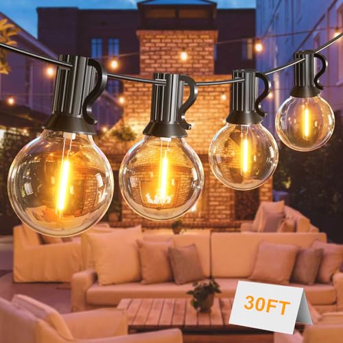 Toipwen Lichterkette Außen, 9M Outdoor Lichterkette mit 15+1 Stück warmweiße G40 Glühbirnen Plastik, IP45 Wasserdicht außen & innen lichterketten für Partys, Hochzeiten, Terrasse und Garten von Toipwen
