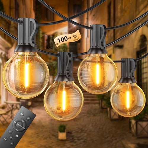 Toipwen 30 m Lichterkette Außen, Dimmbare LED Lichterkette Outdoor mit Fernbedienung, 50+2 Warmweiß Glühbirnen, IP45 Wasserdicht für Garten, Balkon, Terrasse, Camping und Party von Toipwen