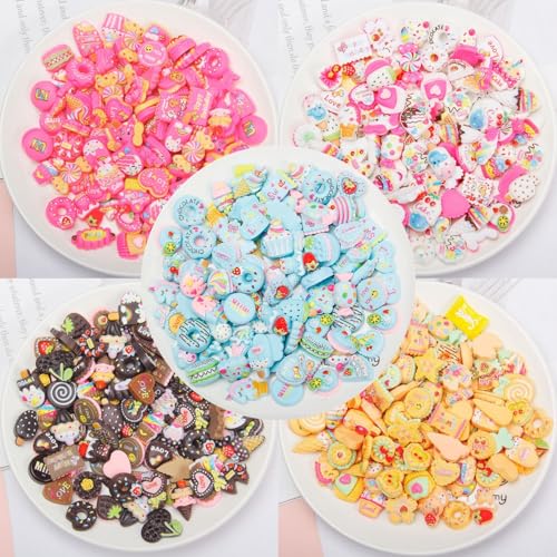100 Stück Super Niedlich Slime Charms, Cute Slime Charms Mixed Set, Kawaii Nagel Charms, Kuchen/EIS/Donut/Keks/Brot/Süßigkeiten-Dekorationen Eignen Sich für Bastelarbeiten und Scrapbooking von Tokaneit