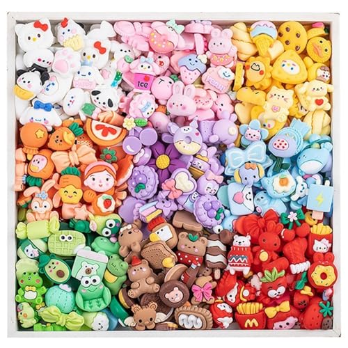 100 Stücke Super Niedlich Slime Charms, Cute Slime Charms Mixed Set, Süßigkeiten Harz Flatback, Tiere 3D Nagel Dekoration für DIY Craft Making Scrapbooking, Handyhülle, Schmuckherstellung, Haarclip von Tokaneit