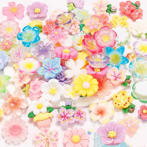 80 Stück Super Niedlich Slime Charms, Cute Slime Charms Mixed Set, Perlen Blumen, 3D Nagel Dekoration, Blumen Harz Charms für DIY Craft Making Scrapbooking, Handyhülle, Schmuckherstellung, Haarclip von Tokaneit