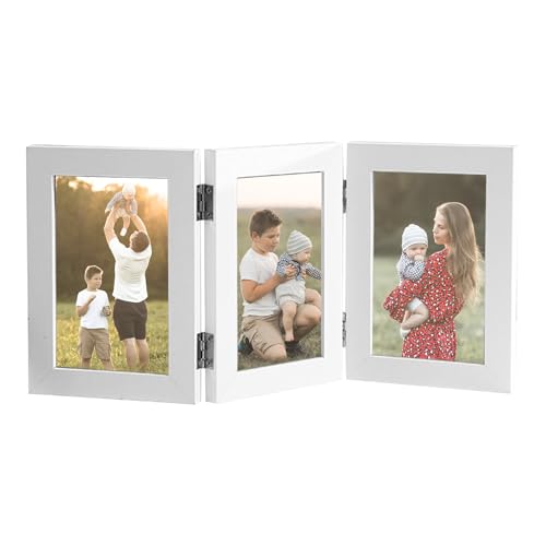 Tokenhigh Faltbar Bilderrahmen Collage 3 Bilder, 3 Fotos Holz Bilderrahmen Set, Aufklappbar Holz Fotorahmen mit Glasfront, Holzmaserung Modern Deko Family Geschenk (Weiß, 13 * 18CM) von Tokenhigh