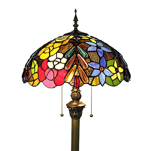 Tokira Tiffany Stehlampe Wohnzimmer, E27 Traube Glasperlen Leselampe Stehlampe Kinderzimme, Modern Blumen Stehlampe Aus Buntglas für Flur [Ohne Glühbirnen] von Tokira