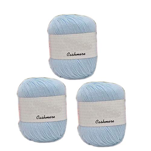3 Knäuel 100% Kaschmir-Merinowoll-Mischgarn, weiches Kaschmirgarn, Strickgarn, Häkelgarn, für Strickpullover, Schals, Handschuhe, insgesamt 150 g (hellblau) von Tokiso