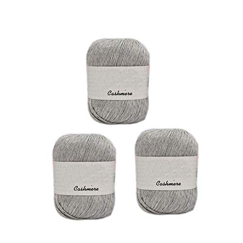 3 Knäuel 100% Kaschmir-Merinowoll-Mischgarn, weiches Kaschmirgarn, Strickgarn, Häkelgarn, für Strickpullover, Schals, Handschuhe, insgesamt 150 g (hellgrau) von Tokiso