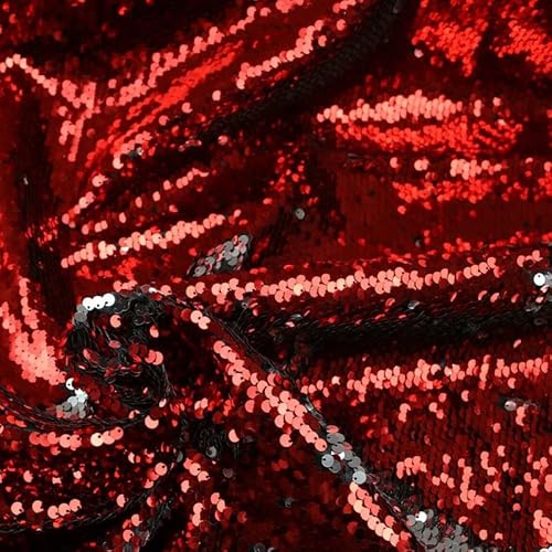 Wendbarer Meerjungfrauen-Paillettenstoff, 2 Farben, Satin, 9 Farben (Probe (10 cm x 10 cm), Rot/Silber 1975) von Tokiso