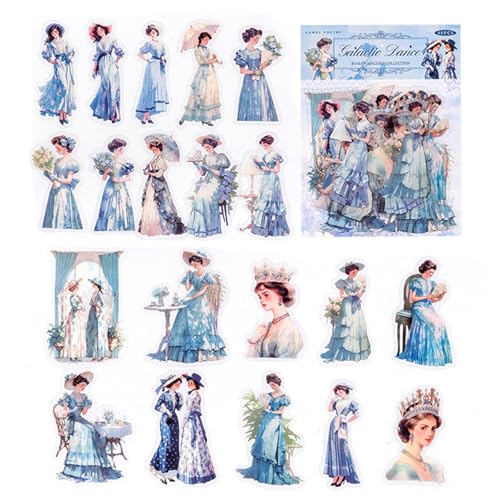 40 Stück Vintage Menschen Washi Aufkleber, Scrapbook Aufkleber Set, Vintage Mode Aufkleber, Scrapbooking Zubehör Stickers, Sheer Menschen Aufkleber für Junk-Journale, Papier-Handwerk (Blau) von Tolenre
