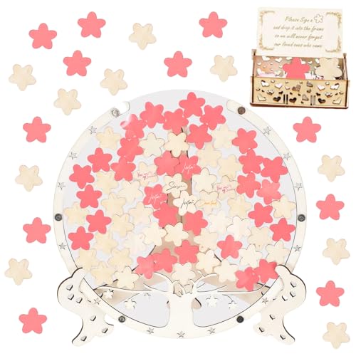 Hochzeits Gästebuch aus Holz mit 80 pcs Blütenform und kleine Kiste, hölzerne Hochzeit Gästebuch Zeichen, Jubiläum Hochzeit Zeichen im Buch für Zeremonie von Tolenre